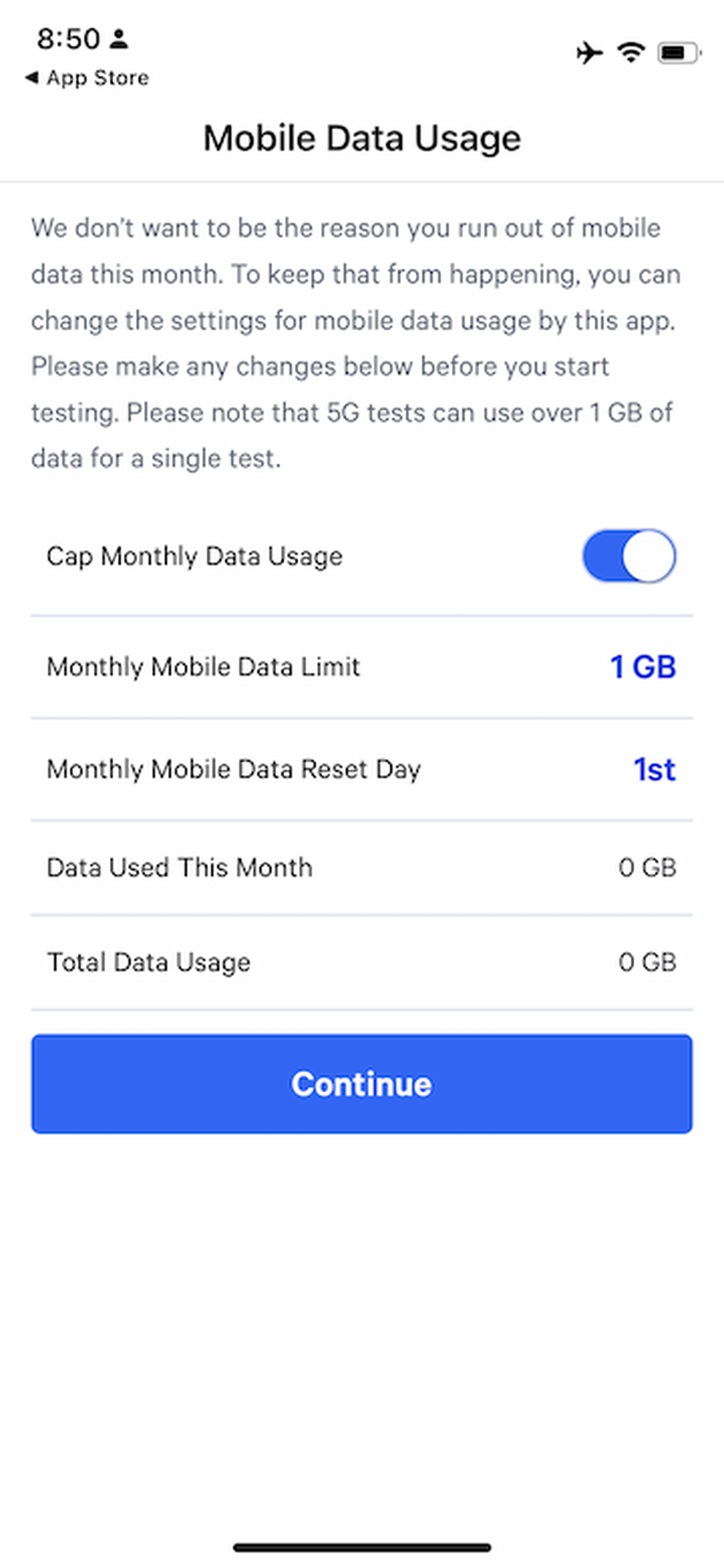 Select Continue after making any adjustments