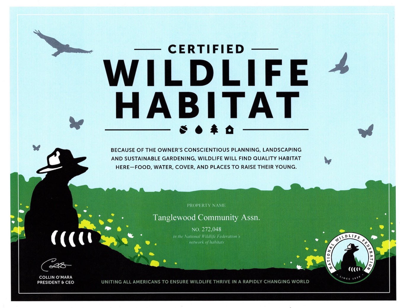 National Wildlife Federation certificate National Wildlife Federation certificate