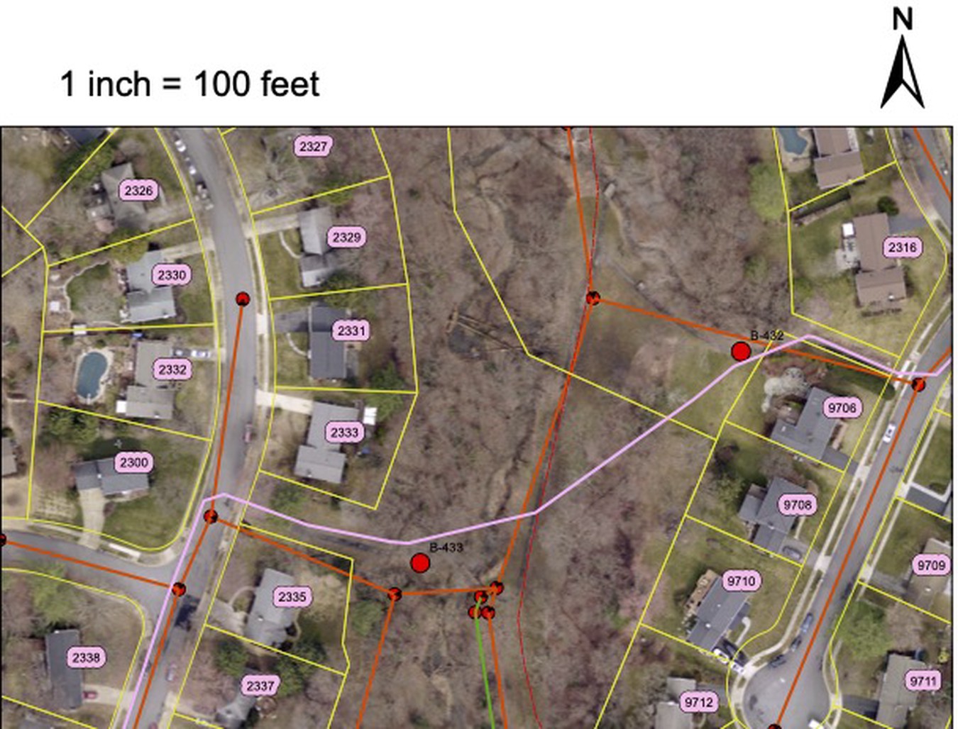 Sewer alignment and test boring locations Sewer alignment and test boring locations